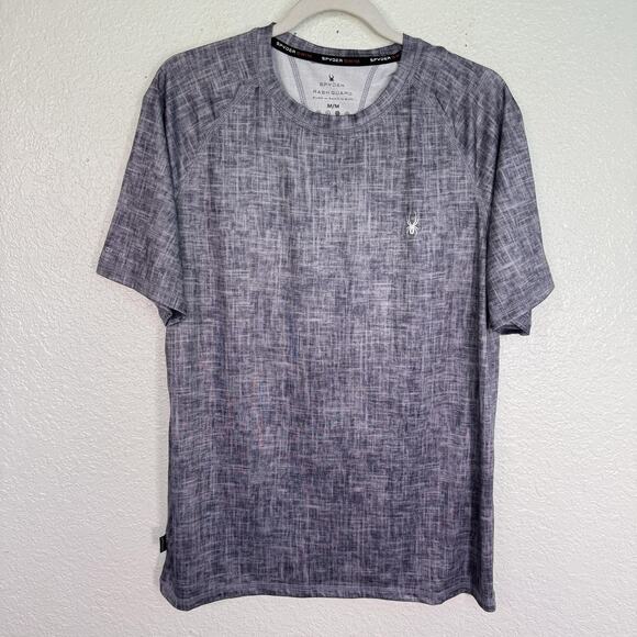 Spyder Shirt Mens Medium Gray Rash Guard UPF 30+ Swim Quick Dry Short Sleeve - Picture 1 of 10